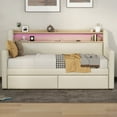 thumbnail image 2 of Bellemave Daybed with Drawers and LED Light, Twin Size Bed with Charging Station and Storage Headboard, Upholstered Sofa Beds Frame for Living Room, Bedroom, Guest Room（Beige）, 2 of 9
