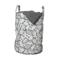 thumbnail image 1 of Leaves Laundry Bag, Abstract Foliage Pattern with Scales Lines Design Doodle Style Illustration, Basket with Handles Drawstring Closure for Laundromats, 13" x 19", Grey Black White, by Ambesonne, 1 of 4