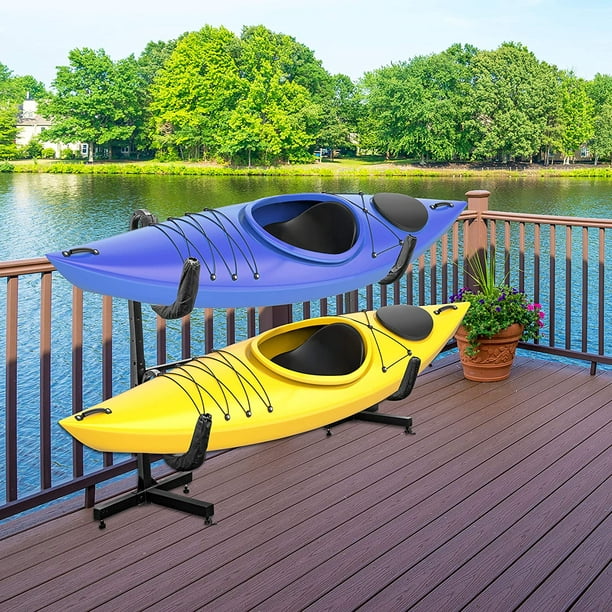 RaxGo Support de rangement pour kayak, rangement robuste pour deux kayaks,  SUP, canoë et planche à pagaie pour intérieur, extérieur, garage, abri ou  quai, hauteur réglable autoportante 