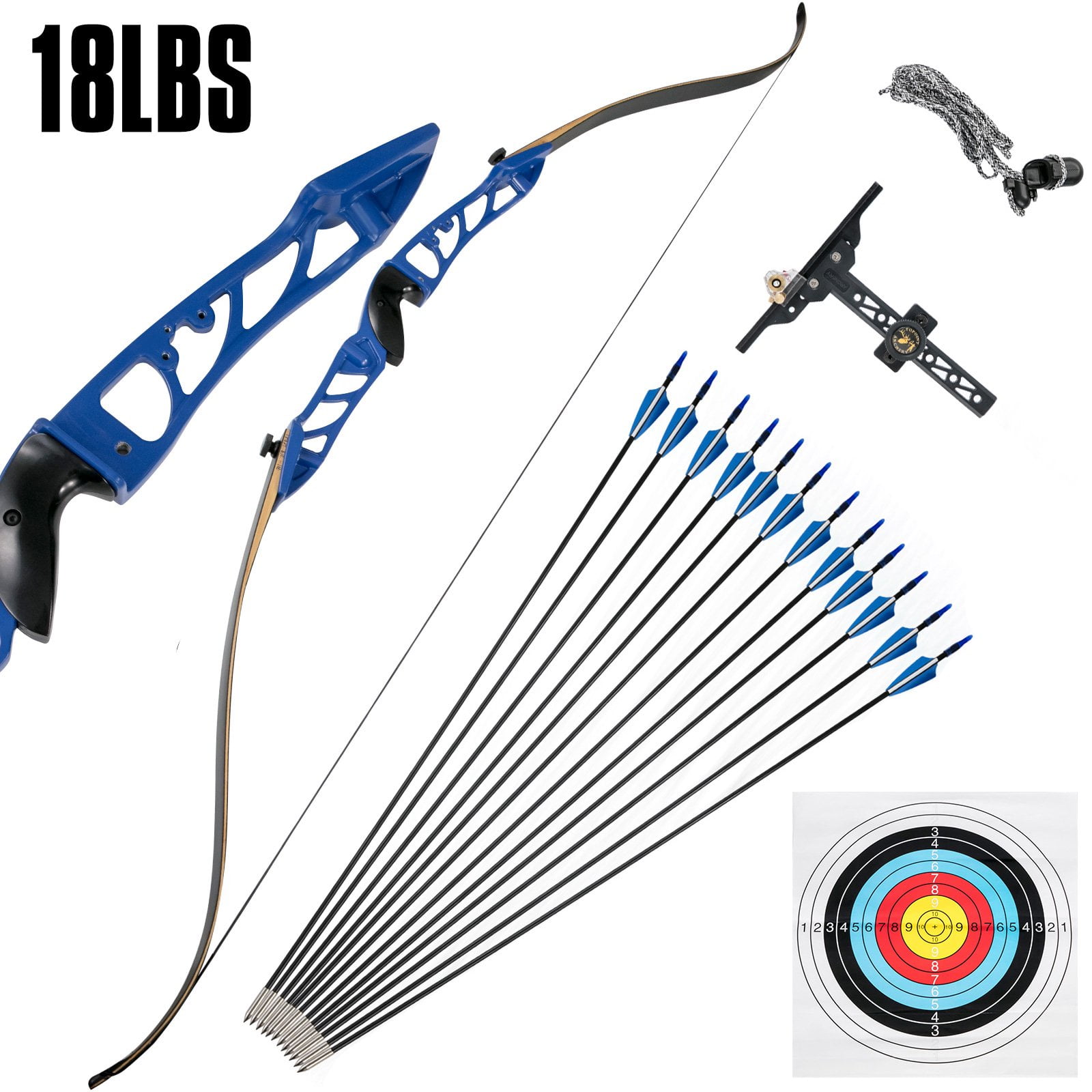 Kids Black & Green Recurve Archery Bow 18Lbs Kit 2 Arrows 10 Targets & More 