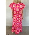thumbnail image 3 of Women's Strawberry Pink Geo Print V-Neck Maxi Dress - [ZhiHiMeRi] | (US 12-14)L, 3 of 12