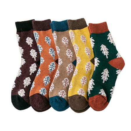 

Winter Crew Socks Warm 5 Pairs Fake Wool Socks Patterned Socks for Christmas