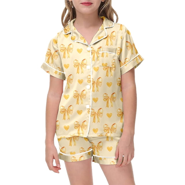 Ensemble de Pyjamas Garçon Imprimé Manches Courtes Filles Bouton Bas Ensemble de Pyjamas Classique Ensemble de Pyjamas Fille Tout-Petit Pyjamas Garçons Filles Mode