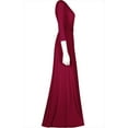 thumbnail image 3 of Bon Rosy, Women's, 3/4 Sleeve Deep V-Neck Maxi Faux Wrap Solid Dress, Burgundy, XL, 3 of 5
