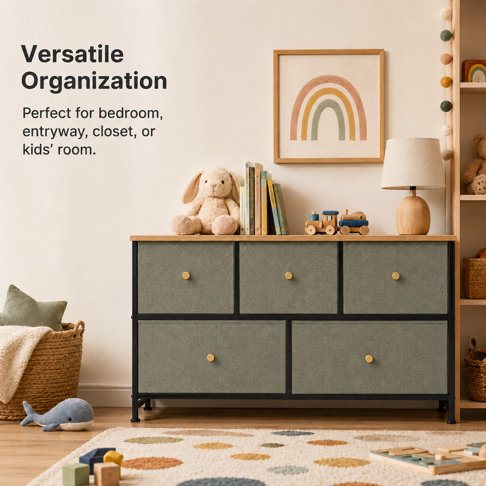 Alvantor 5/7 Drawer Fabric Dresser, Storage Tower for Bedroom and Closet, Chest of Drawers with Sturdy Steel Frame & Wooden Top for Living Room, Entryway