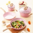 thumbnail image 4 of Vkoocy - Juego de ollas y sartenes antiadherentes, juego de utensilios de cocina de cerámica saludable, juego de 12 ollas de cocina y sartenes, sin PFAS con utensilios de cocina y tapa, color rosa, 4 of 5