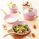 thumbnail image 2 of Vkoocy - Juego de ollas y sartenes de cerámica antiadherentes, juego de utensilios de cocina de cocina de inducción con sartenes, cazuela, cacerolas, de patrón granito rosa, 2 of 5
