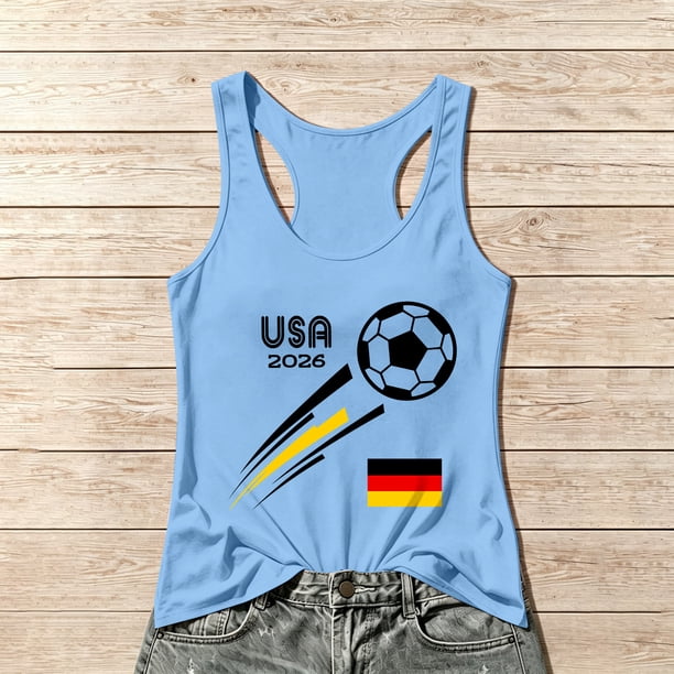 Women's Football Graphic Tank Tops, Women's Sleeveless Running Tank Top, Breathable Lightweight Sports Vest for Workout, Gym, Yoga, Training for Soccer Tournament 2026 Light Blue Size: 2XL
