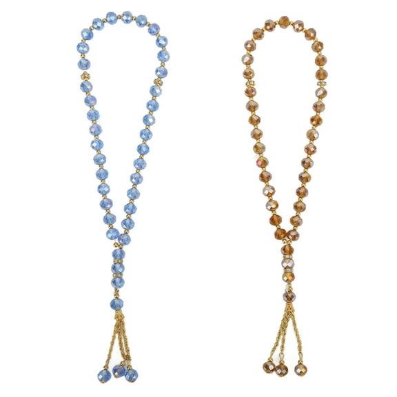 2pcs Prayer Beads Mini Blue Champagne Color 33 Muslim Tasbih with Sapcer for Daily Decoration Gift