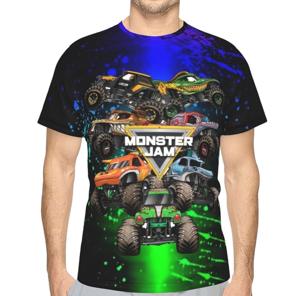 Monster Trucks-Ja-m Casual Men's T-Shirts Classic Crew T-Shirt Tops Slim Fit Short Shirts Sleeves Tees