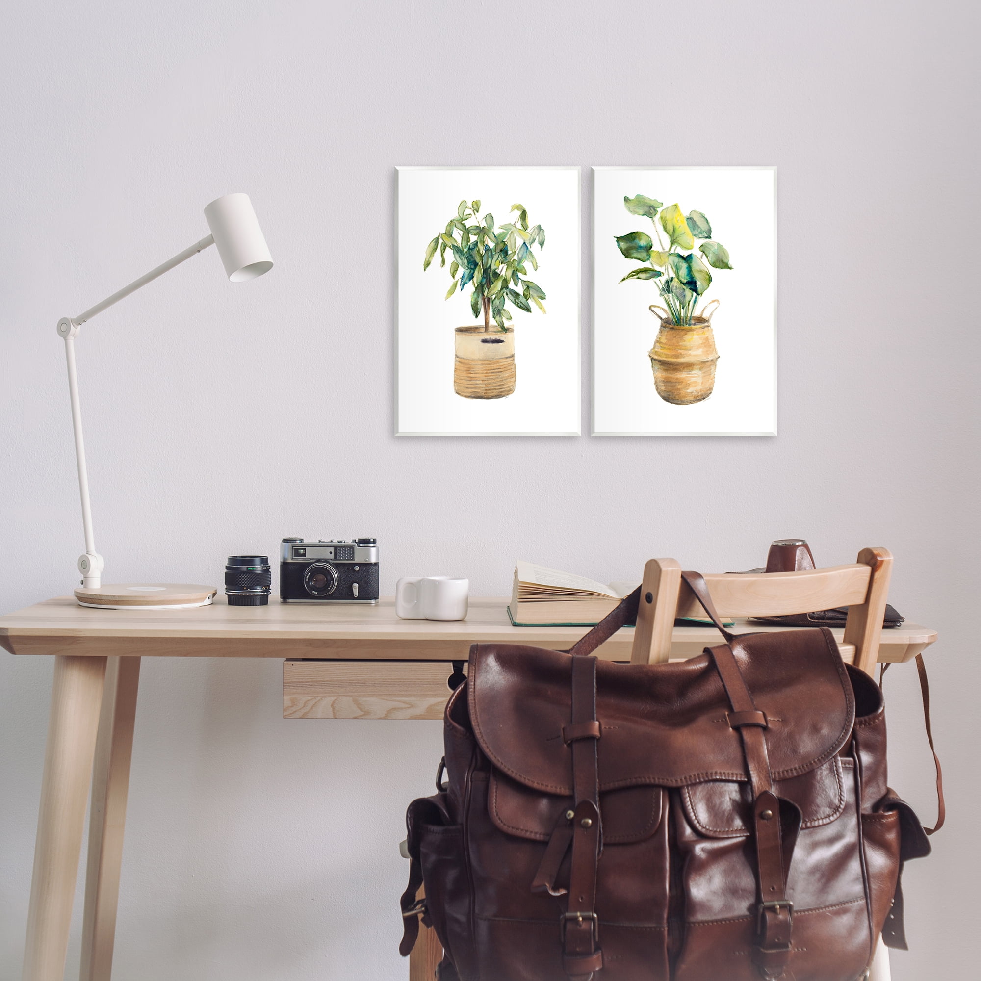 Stupell Industries Lush Houseplants in Wicker Pots Plants & Flowers Painting Unframed Art Print Wall Art, 11 x 14, Set of 2