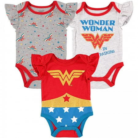 

Wonder Woman Logo and Costume Styled Infant Bodysuits 3-Pack-6-9 Months