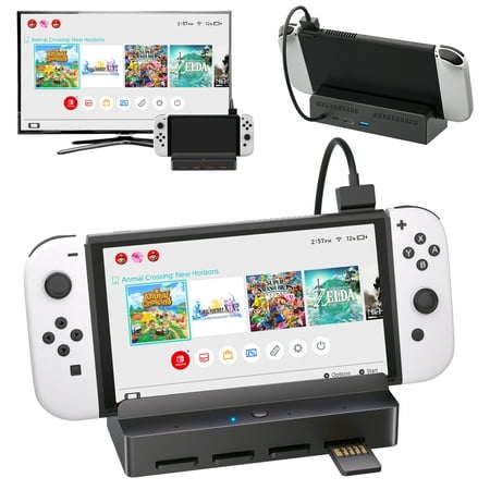 Iesooy Switch Dock Game Card Reader, 8 In 1 TV Dock Station for Nintendo Switch/Switch OLED Portable Switch Docking with 4K HDMI/USB 3.0/USB-C Charging Ports 4 Card Slots