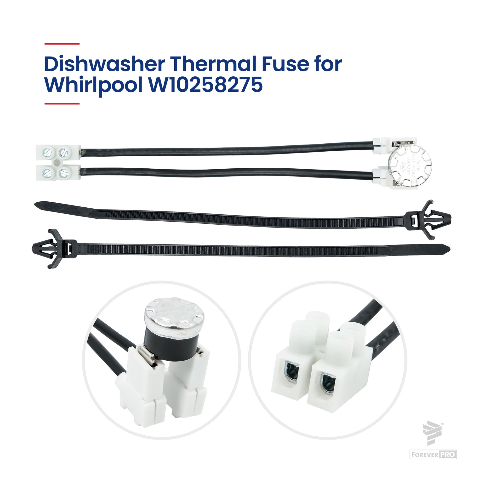 ForeverPRO W10258275 Thermal Fuse for Whirlpool Dishwasher 661663 1549751 AH2360984 EA2360984