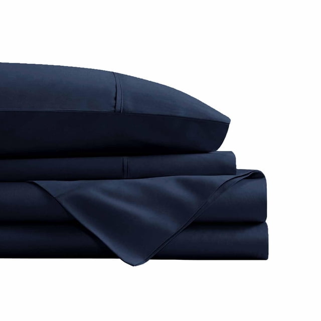 Swift Home Smart Sheets, Ultra Soft Brushed Microfiber 4-Piece Sheet Set, Fitted Bed Sheet with Side Storage Pockets – Navy, Queen