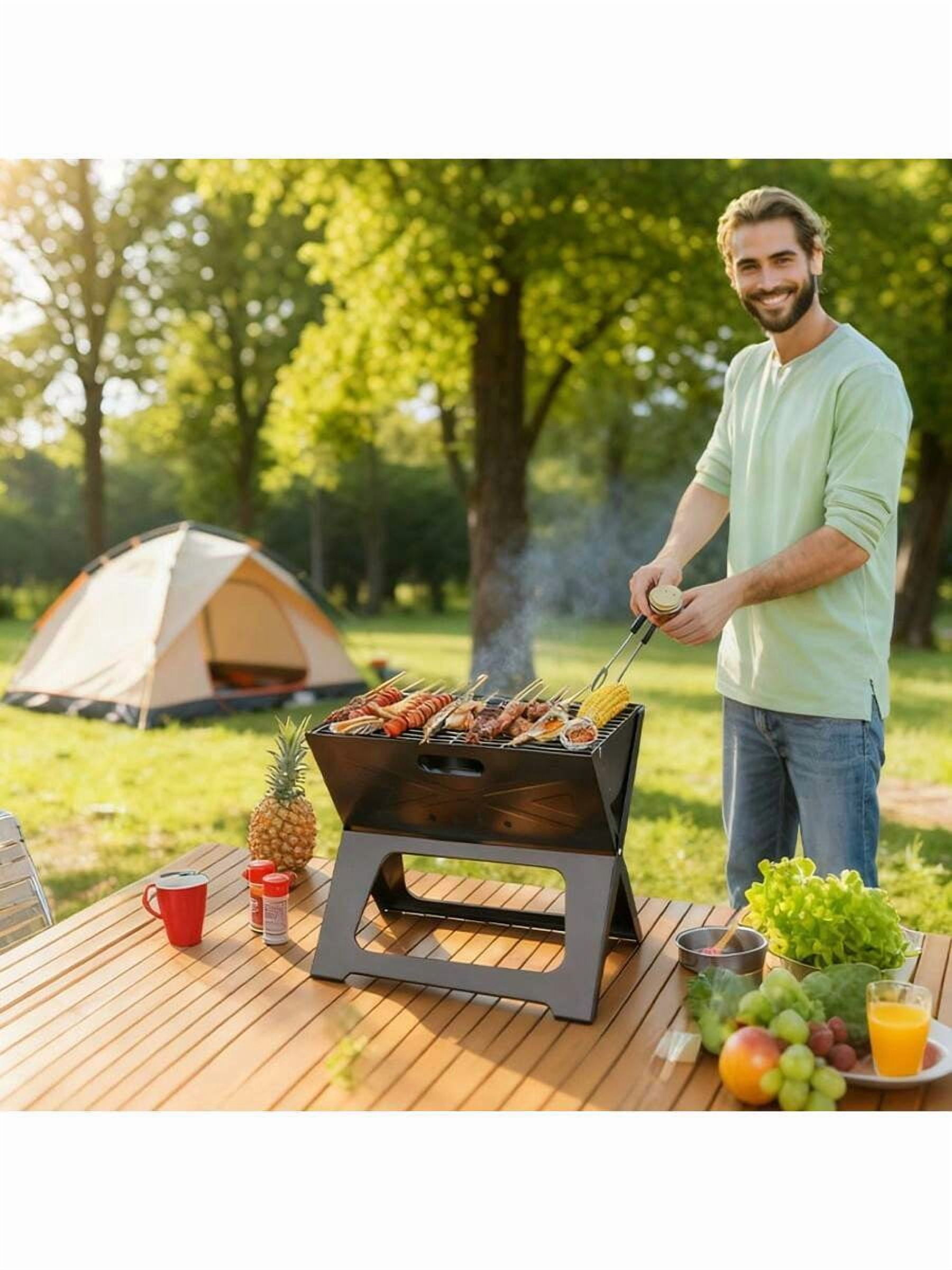 XC Portable Folding Charcoal Grill – Small Stainless Steel Tabletop BBQ For Outdoor Camping, Picnic, Beach & Garden & Grill-Black