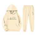 thumbnail image 4 of SGMVNU Girls Sweatsuit 2 Piece Outfits Boys Printed Casual Hoodies Long Sleeve Fashion Sweatshirts and Sweatpants Sportwear Outfit, Size 6-7 Years, Beige, 4 of 4