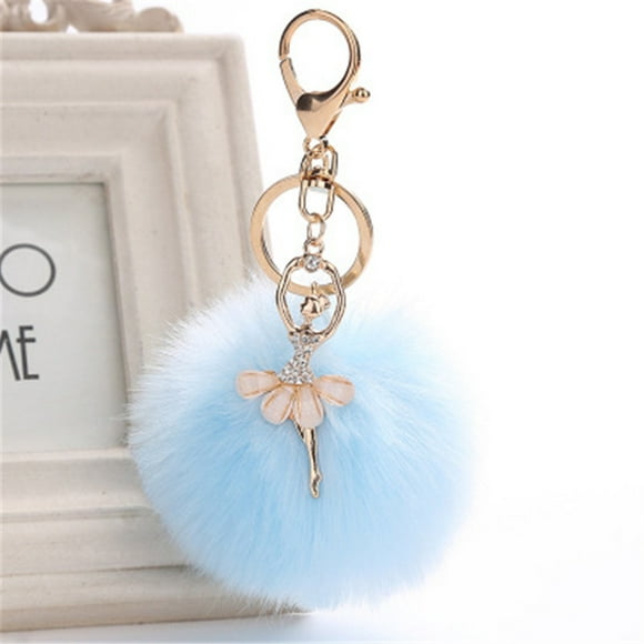 Cute Dancing Angel Keychain Pendant, 8cm Alloy Keychain with Pompoms, Portable Gift Key Chain for Women Bag Phone Car Accessory, Sky Blue