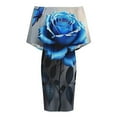 thumbnail image 4 of Blue Butterfly Romantic Rose Women's Off The Shoulder Ruffles Summer Wedding Guest Loose Casual Party Beach Dress, 4 of 9