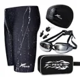 thumbnail image 4 of Bañador de cinco puntos de secado rápido para hombre, impermeable, gorro de baño con estampado de piel de tiburón y gafas, 4 of 4