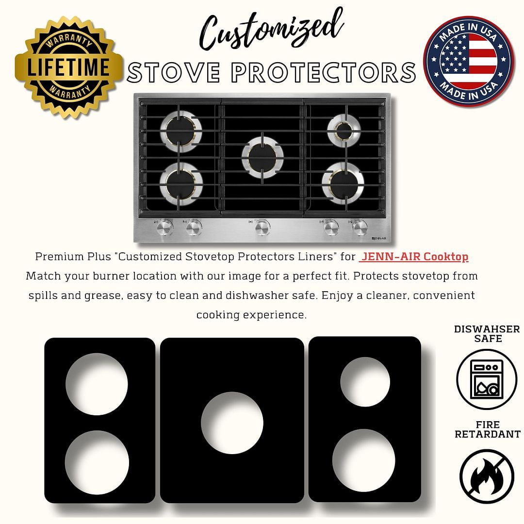 Premium Plus Stove Protectors for Jenn-Air Gas Stove Model JGC3536GS0, Custom Cut, Easy to Clean Stove Liner, Made in the USA.