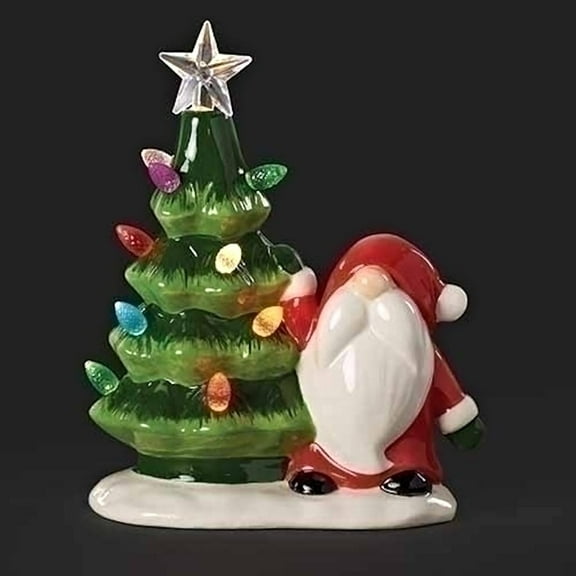 Roman 80795 - 7"H LED VINTAGE TREE W/ GNOME Christmas Figurine Ornament