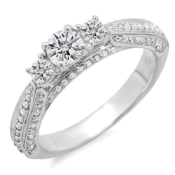 Dazzlingrock Collection 1.00 Carat (ctw) 14k Round Diamond 3 Stone Ladies Bridal Engagement Ring 1 CT, White Gold, Size 8.5