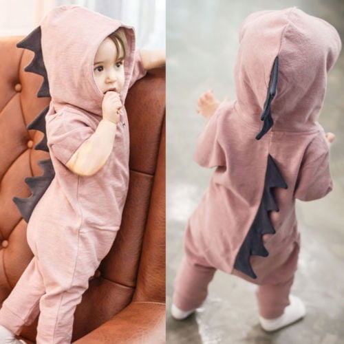 Newborn Baby Boys Girls Jumpsuit Romper Outfit Long Sleeve Dinosaur Print Bodysuit+Hat Clothes 2Pcs Sets