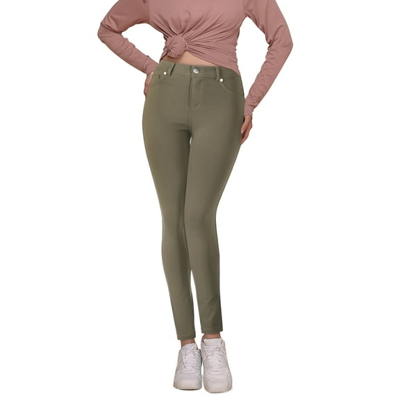 Ma Croix Womens Waist Compression Button Up Spandex Jean Pants Stretchy Athleisure Daily Leggings