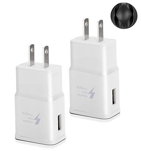 Fast Charging Block USB Adaptive Fast Wall Quick Charger Box Phone Tablet Plug Adapter Compatible Samsung Galaxy S21 S20 S10 S9 S8 S7/ Edge/Plus/Active M1/J7 Note8/9/10/20 EP-TA20JBE 2 Pack, White 