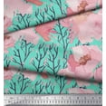 thumbnail image 3 of Soimoi Green Cotton Duck Fabric Branch & Peach Flower Watercolor Print Sewing Fabric BTY 42 Inch Wide, 3 of 3