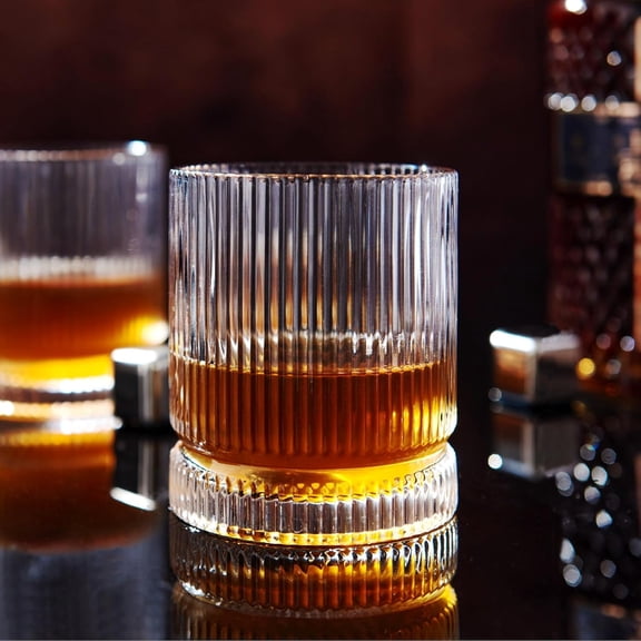 NORIZF Vintage Whiskey Glasses Set of 2,12 Oz Crystal,Luxury Gift Box | Old Fashioned,Ribbed Design,Gift-Ready Box,Birthday,Father’S Day,Christmas,Gifts for Men,Home Barware