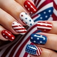 thumbnail image 2 of 24PC Patriotic Star Stripe Nail Stickers Blue Red Flag Design Self-Adhesive Film Easy Press-On Decals DIY Manicure Salon Nail Art Decorations, 2 of 5