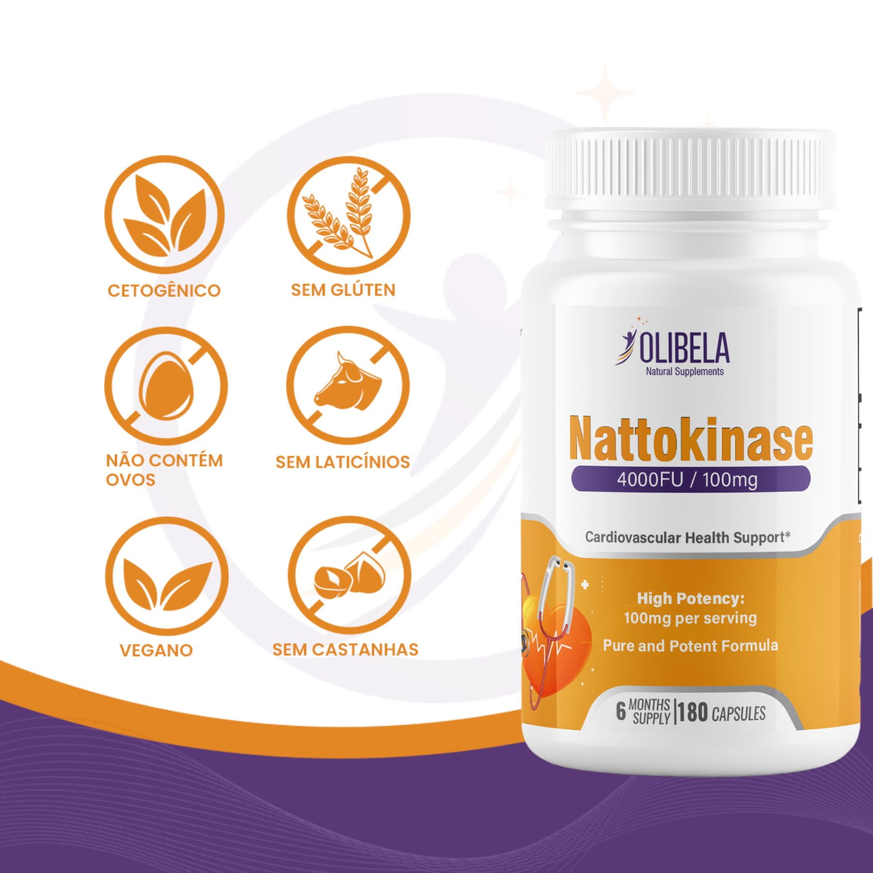 Olibela Nattokinase 4000FU 180 Vegan Capsules 100mg – Natural Circulation & Cardiovascular Support Supplement, Non-GMO, 3-Month Supply