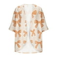 thumbnail image 5 of FAVIPT Women Kimono Cardigans Summer Hawaiian Floral Printed Blouses 3/4 Puff Sleeve Open Front Tops Beach Sun Cover Up Shirts 2025 Orange,L, 5 of 5