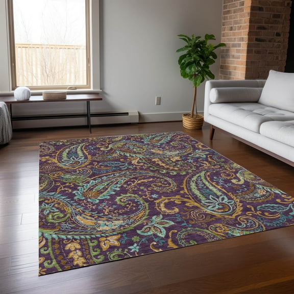 Addison Rugs Chantille Indoor/Outdoor Transitional Paisley Purple Washable Rectangle Rug, 10' x 14'