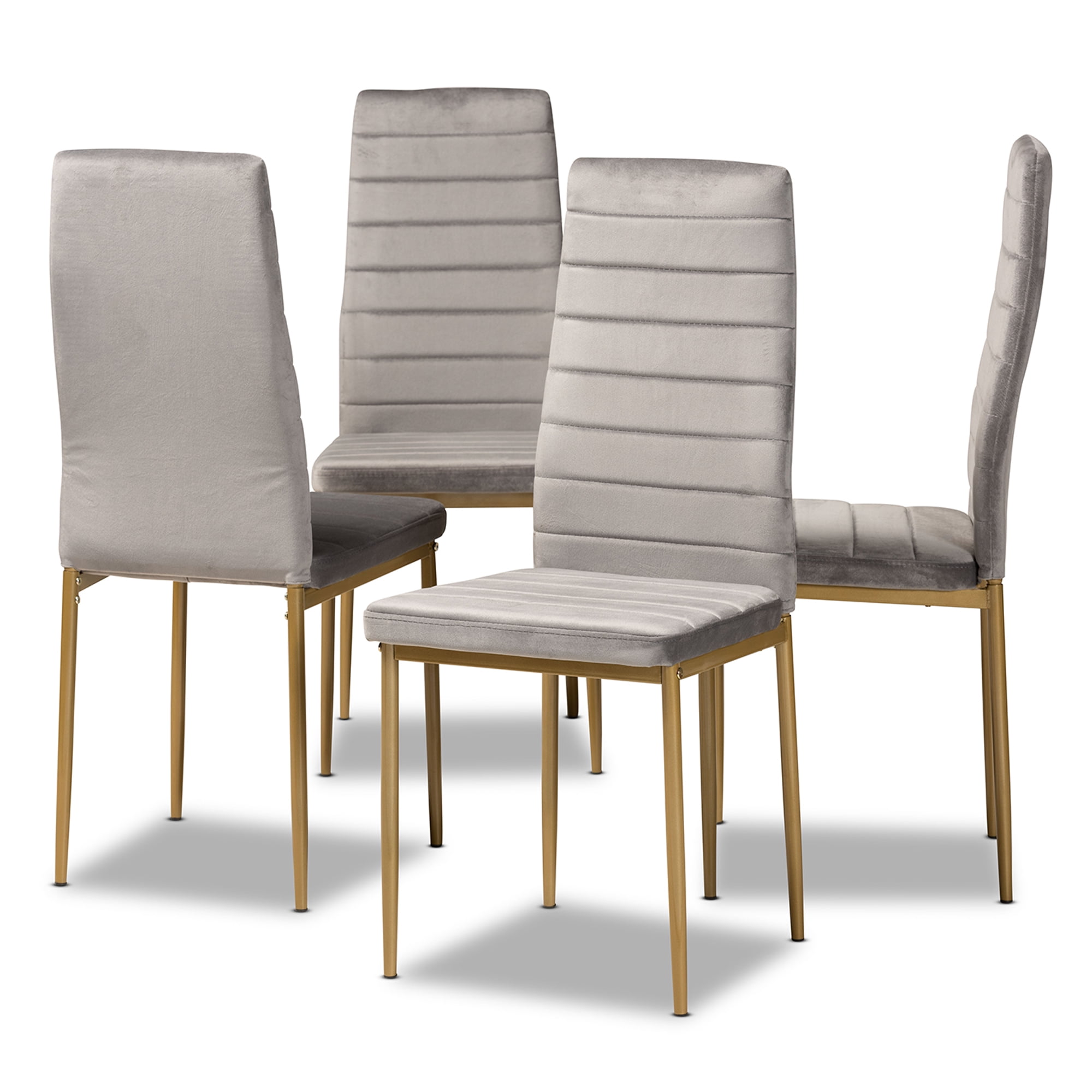 Baxton Studio Armand Dining Chair, Set of 4, Grey and Gold