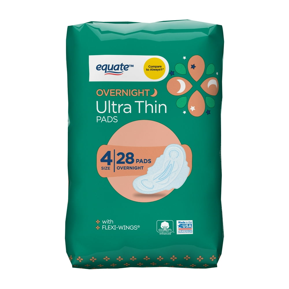 Equate UltraThin Pads with FlexiWings, Overnight, Size 4, 28 Count