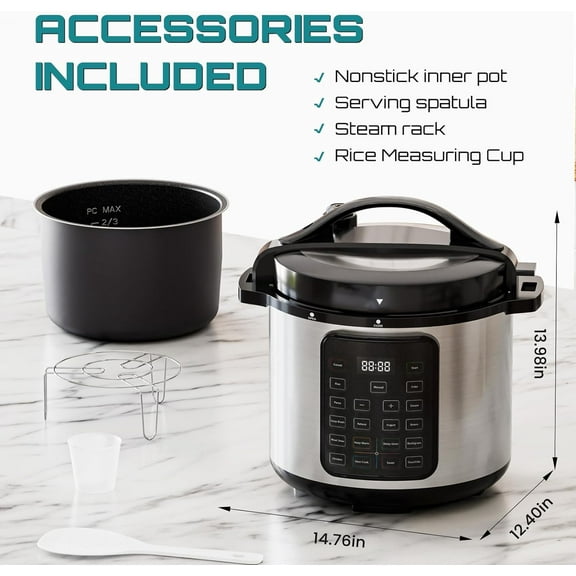 Electric Pressure Cooker 8QT Multi-Cooker with 16-in-1 Functions for Rice, Steaming, Yogurt, Slow Cooking