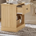 thumbnail image 2 of Modern Fluted Bedside Cabinet with Drawer and Open Shelf - Compact Bedside Table - Stable Curved Base - Easy-to-Clean Wood Grain - Light Oak Color, 2 of 8
