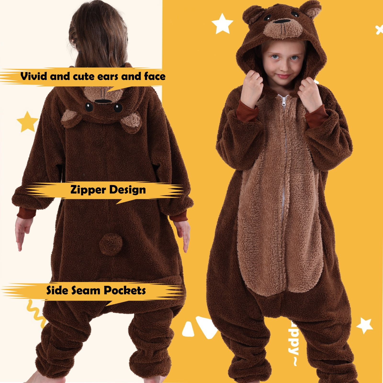 SWEETXIN Kids Bear Onesie Pajamas Plush Costume Cosplay Sleepwear for Girls Boys Jumpsuit 5T