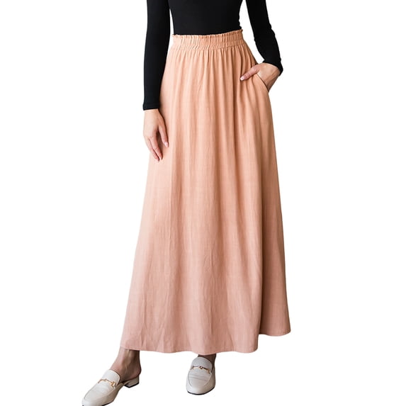 Doublju Women's Ruffle Slit Detailed Maxi Skirt With Side Pocket