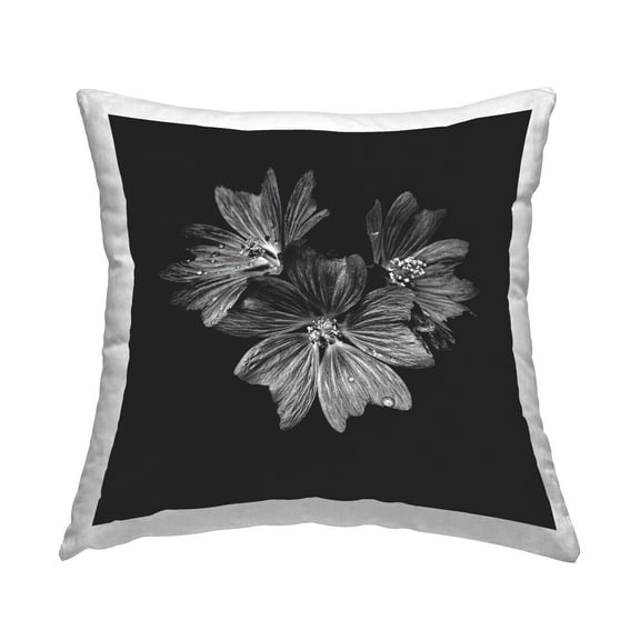 Stupell Industries Blossom Trio on Black 18" x 18" Plants & Flowers Floral Print Polyester Throw Pillow, Zip Closure 1 Count