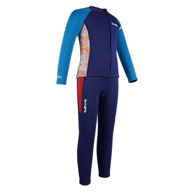 koolsoo Split Wetsuit Kids 2.5mm Neoprene Nylon Elastic Front Zipper Thermal Diving Suit Navy Blue XL