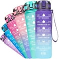 thumbnail image 2 of 32oz 1000ML Leakproof BPA Free Water Bottle with Motivational Time Marker to Ensure You Drink Enough Water Daily for Fitness, Gym and Outdoor Sports, 2 of 16