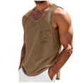 thumbnail image 2 of Men's Sleeveless Tank Top Cotton Casual Tee, Muscle Fit Vest With Button Pockets, Crewneck Pullover, Breathable Summer Beach Workout | TOPLIU,Khaki M, 2 of 8