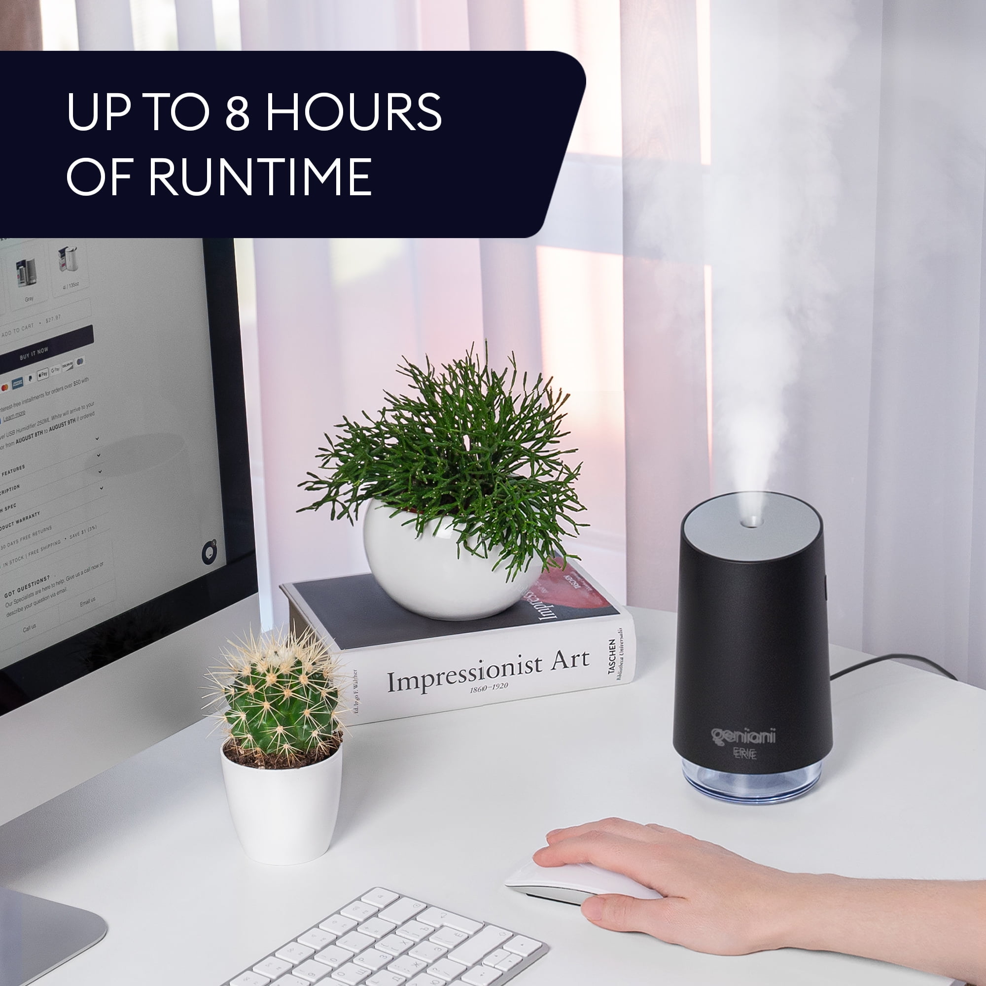 Geniani Portable Small Cool Mist Humidifiers - USB Desktop Humidifier for Plants, Office, Car, Baby Room with Auto Shut Off & Night Light - Quiet Mini Humidifier