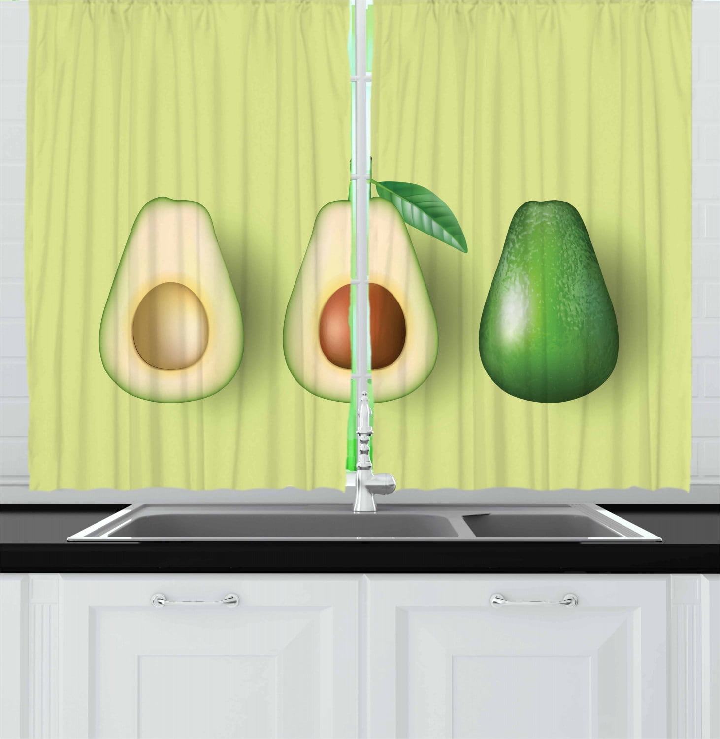 Avocado Curtains 2 Panels Set Realistic Avocado Cut In Half Image With Brown Seeds Exotic Food Theme Window Drapes For Living Room Bedroom 55w X 39l Inches Green Pale Green Brown By