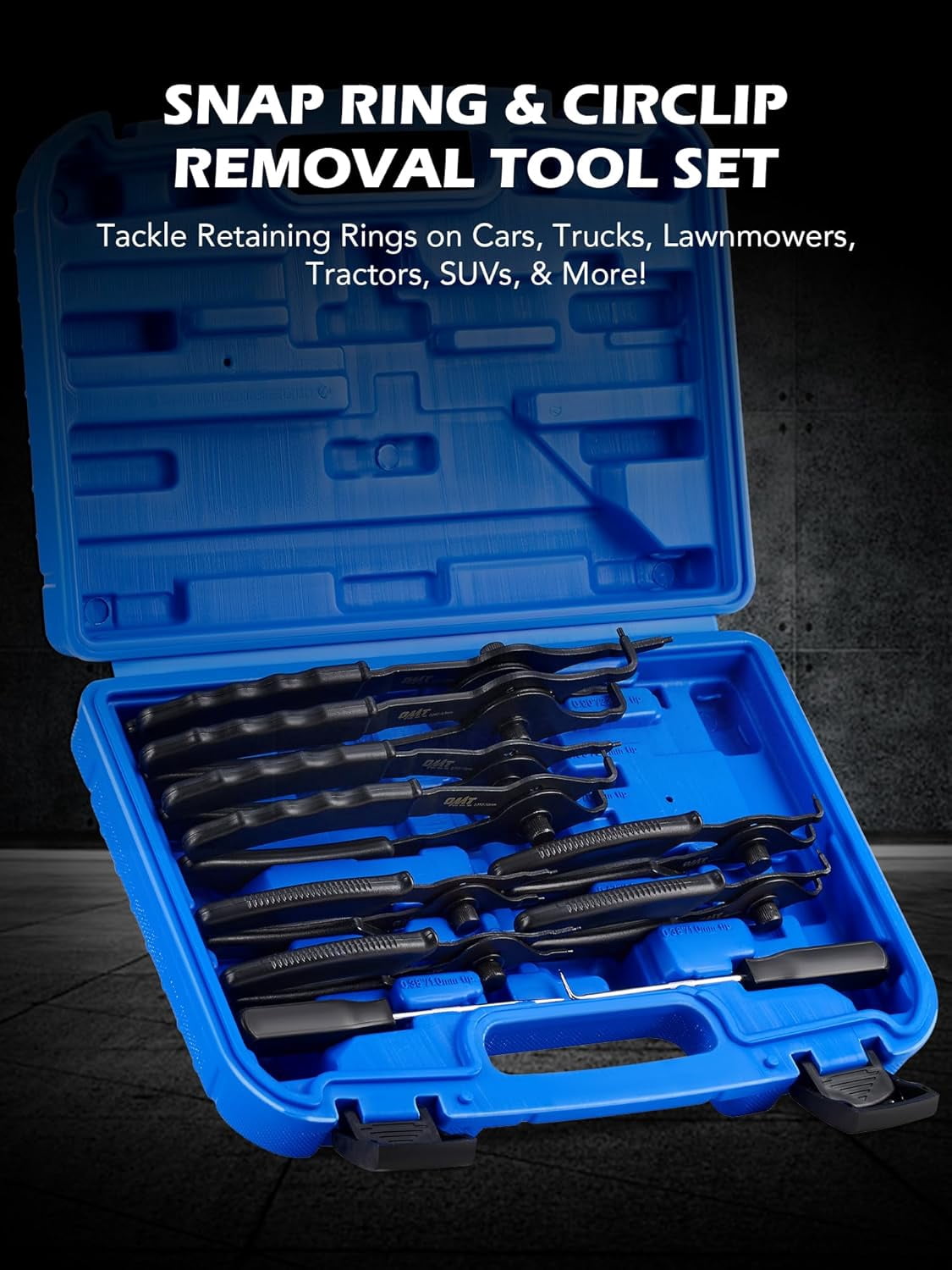 10pc Snap Ring Set, Internal & External Circlip With Bent & Straight , Hook Pick, Heavy Duty Snap Ring and Circlip Removal Tool with Storage Case & Gloves