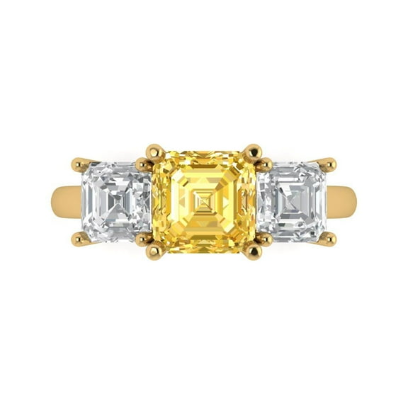 Three-Stone Engagement Ring for Women - 4ct Natural Citrine in 18K Yellow Gold Promise Ring
